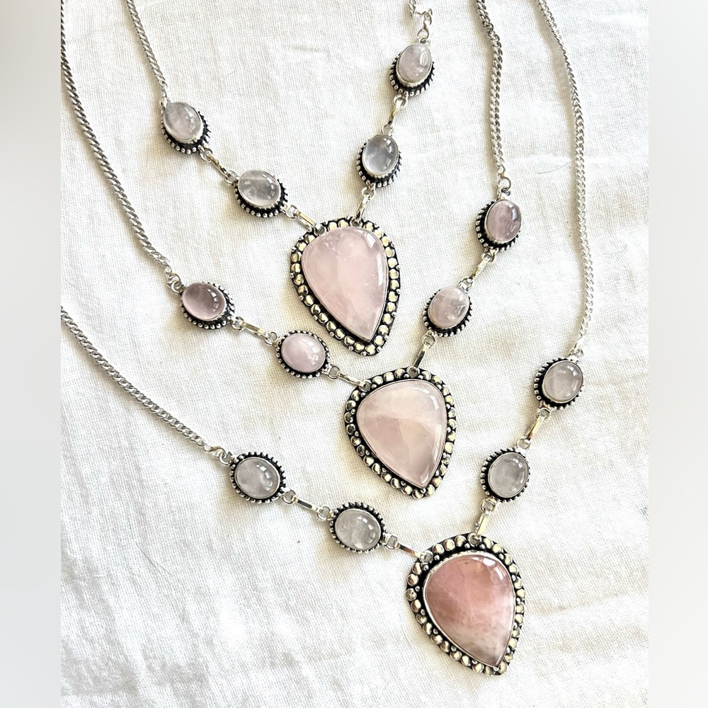 925 You Choose! Stunning 5 Stone Rose Quartz Necklace